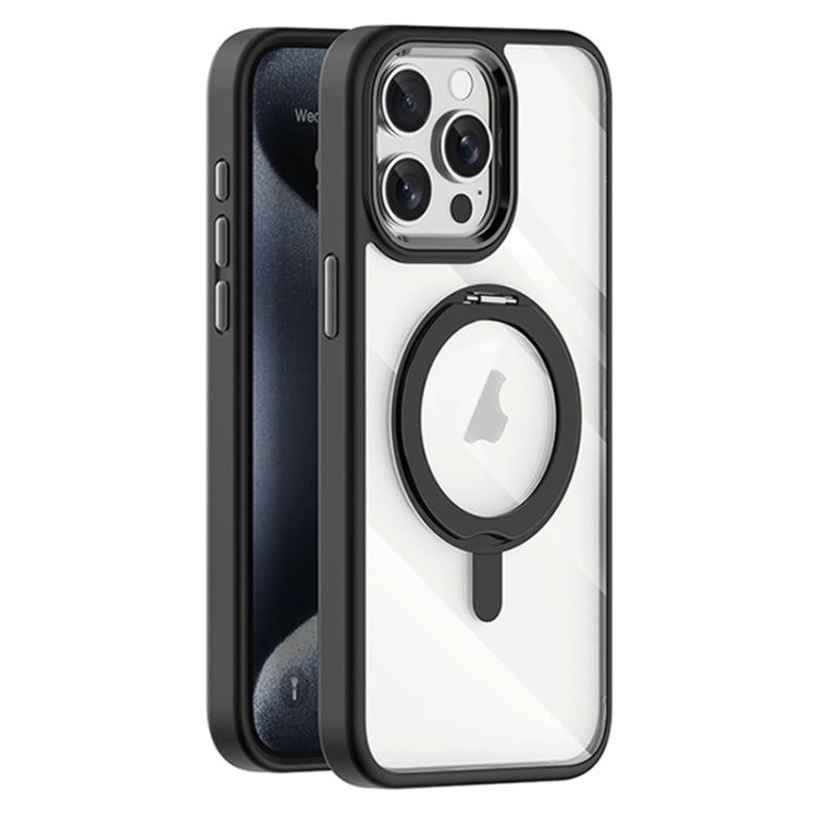 For iPhone 15 Pro Transparent MagSafe Magnetic Rotating Holder Phone Case(Black) - iPhone 15 Pro Cases by buy2fix | Online Shopping UK | buy2fix