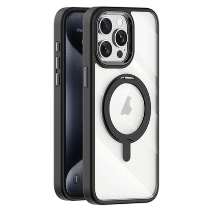 For iPhone 15 Pro Transparent MagSafe Magnetic Rotating Holder Phone Case(Black) - iPhone 15 Pro Cases by buy2fix | Online Shopping UK | buy2fix