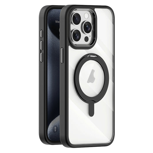 For iPhone 15 Pro Transparent MagSafe Magnetic Rotating Holder Phone Case(Black) - iPhone 15 Pro Cases by buy2fix | Online Shopping UK | buy2fix