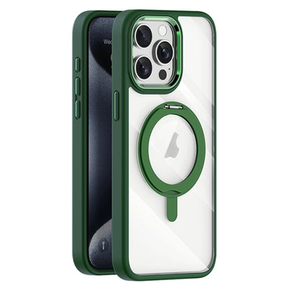 For iPhone 15 Pro Transparent MagSafe Magnetic Rotating Holder Phone Case(Dark Green) - iPhone 15 Pro Cases by buy2fix | Online Shopping UK | buy2fix