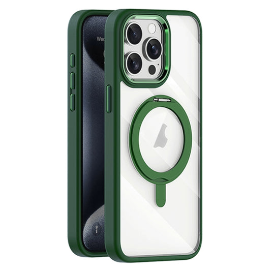 For iPhone 15 Pro Transparent MagSafe Magnetic Rotating Holder Phone Case(Dark Green) - iPhone 15 Pro Cases by buy2fix | Online Shopping UK | buy2fix