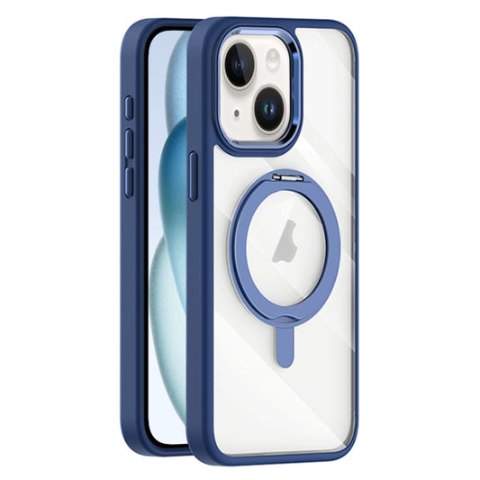 For iPhone 15 Transparent MagSafe Magnetic Rotating Holder Phone Case(Dark Blue) - iPhone 15 Cases by buy2fix | Online Shopping UK | buy2fix