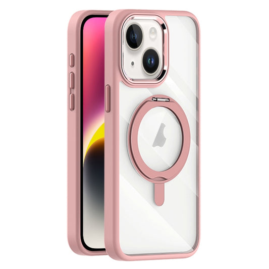 For iPhone 14 Plus Transparent MagSafe Magnetic Rotating Holder Phone Case(Pink) - iPhone 14 Plus Cases by buy2fix | Online Shopping UK | buy2fix