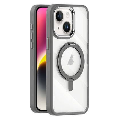For iPhone 14 Transparent MagSafe Magnetic Rotating Holder Phone Case(Light Grey) - iPhone 14 Cases by buy2fix | Online Shopping UK | buy2fix