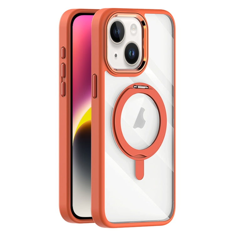 For iPhone 14 Transparent MagSafe Magnetic Rotating Holder Phone Case(Orange) - iPhone 14 Cases by buy2fix | Online Shopping UK | buy2fix
