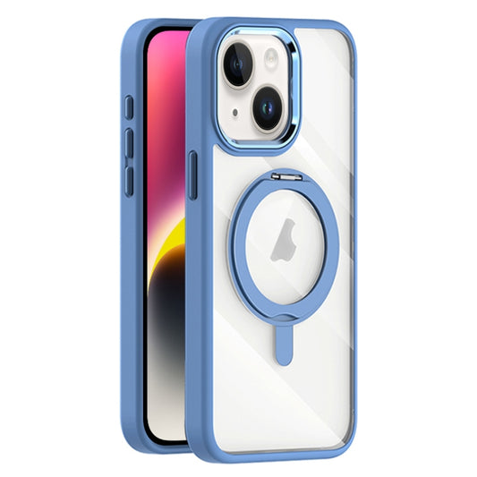 For iPhone 14 Transparent MagSafe Magnetic Rotating Holder Phone Case(Light Blue) - iPhone 14 Cases by buy2fix | Online Shopping UK | buy2fix