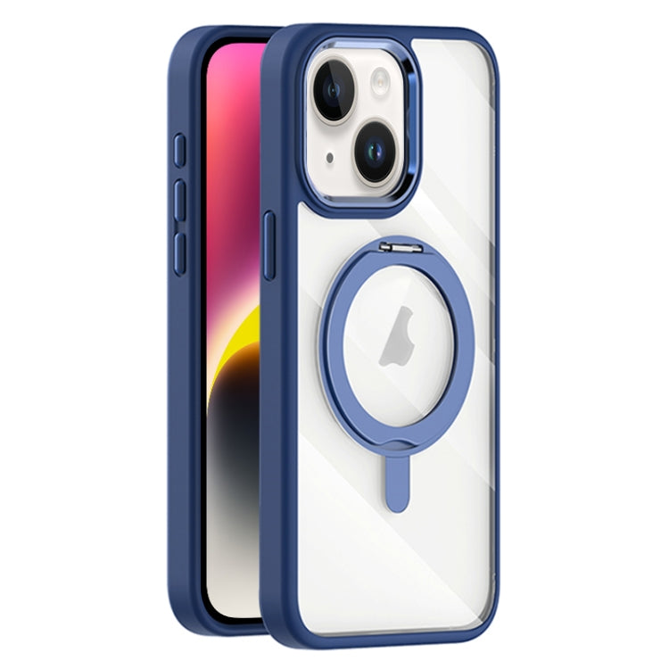 For iPhone 14 Transparent MagSafe Magnetic Rotating Holder Phone Case(Dark Blue) - iPhone 14 Cases by buy2fix | Online Shopping UK | buy2fix
