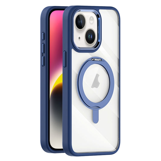 For iPhone 14 Transparent MagSafe Magnetic Rotating Holder Phone Case(Dark Blue) - iPhone 14 Cases by buy2fix | Online Shopping UK | buy2fix