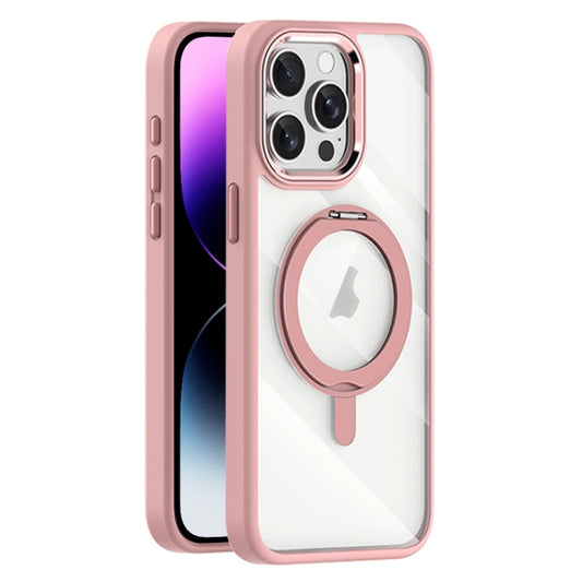 For iPhone 14 Pro Max Transparent MagSafe Magnetic Rotating Holder Phone Case(Pink) - iPhone 14 Pro Max Cases by buy2fix | Online Shopping UK | buy2fix