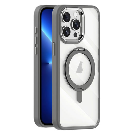 For iPhone 13 Pro Max Transparent MagSafe Magnetic Rotating Holder Phone Case(Light Grey) - iPhone 13 Pro Max Cases by buy2fix | Online Shopping UK | buy2fix