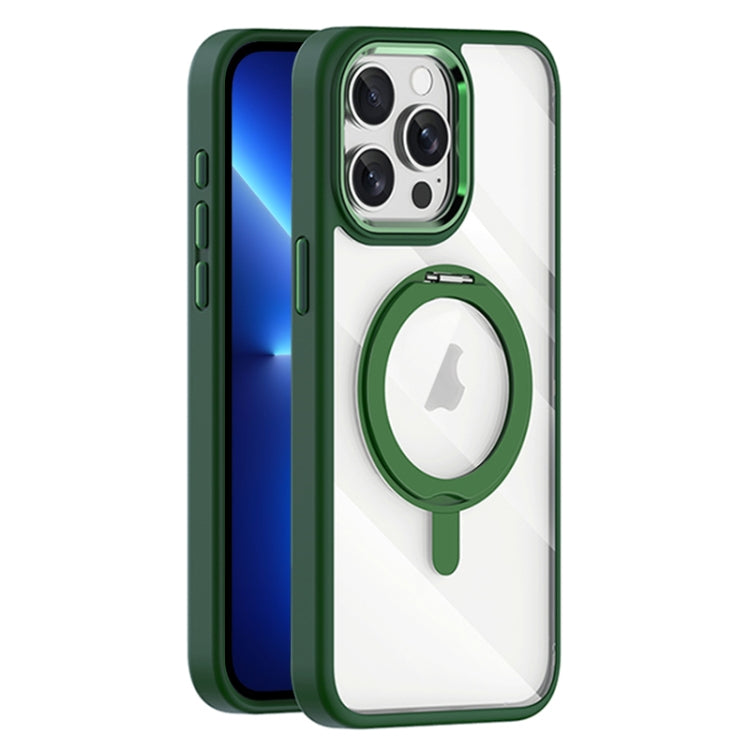 For iPhone 13 Pro Max Transparent MagSafe Magnetic Rotating Holder Phone Case(Dark Green) - iPhone 13 Pro Max Cases by buy2fix | Online Shopping UK | buy2fix