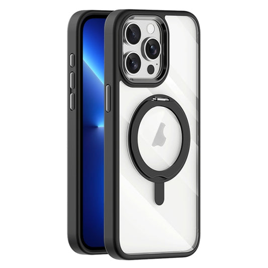 For iPhone 13 Pro Transparent MagSafe Magnetic Rotating Holder Phone Case(Black) - iPhone 13 Pro Cases by buy2fix | Online Shopping UK | buy2fix