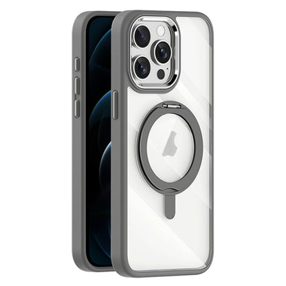 For iPhone 12 Pro Max Transparent MagSafe Magnetic Rotating Holder Phone Case(Light Grey) - iPhone 12 Pro Max Cases by buy2fix | Online Shopping UK | buy2fix