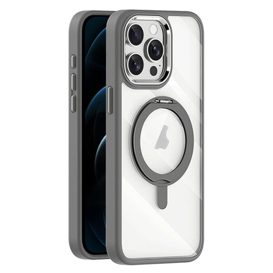 For iPhone 12 Pro Max Transparent MagSafe Magnetic Rotating Holder Phone Case(Light Grey) - iPhone 12 Pro Max Cases by buy2fix | Online Shopping UK | buy2fix
