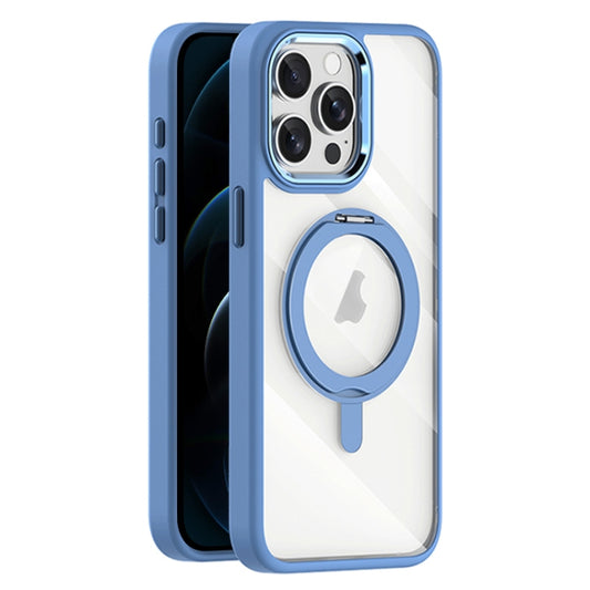 For iPhone 12 Pro Max Transparent MagSafe Magnetic Rotating Holder Phone Case(Light Blue) - iPhone 12 Pro Max Cases by buy2fix | Online Shopping UK | buy2fix