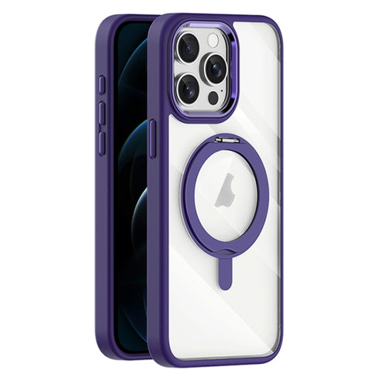 For iPhone 12 Pro Max Transparent MagSafe Magnetic Rotating Holder Phone Case(Purple) - iPhone 12 Pro Max Cases by buy2fix | Online Shopping UK | buy2fix
