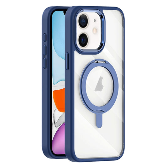 For iPhone 11 Transparent MagSafe Magnetic Rotating Holder Phone Case(Dark Blue) - iPhone 11 Cases by buy2fix | Online Shopping UK | buy2fix