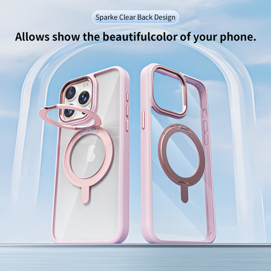 For iPhone 15 Pro Transparent MagSafe Magnetic Rotating Holder Phone Case(Dark Blue) - iPhone 15 Pro Cases by buy2fix | Online Shopping UK | buy2fix