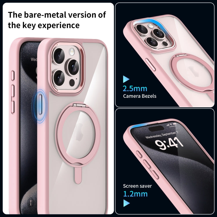 For iPhone 15 Pro Transparent MagSafe Magnetic Rotating Holder Phone Case(Light Blue) - iPhone 15 Pro Cases by buy2fix | Online Shopping UK | buy2fix