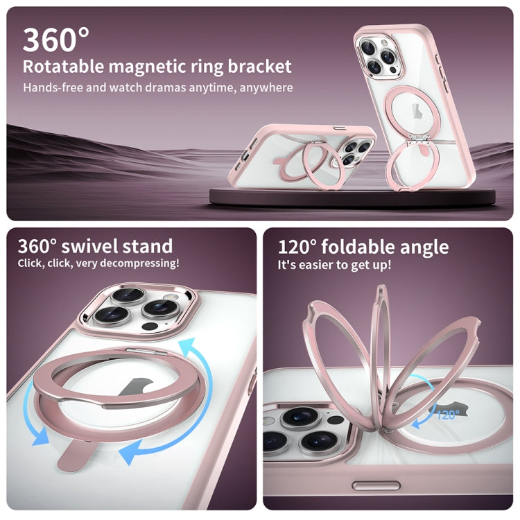 For iPhone 15 Pro Transparent MagSafe Magnetic Rotating Holder Phone Case(Pink) - iPhone 15 Pro Cases by buy2fix | Online Shopping UK | buy2fix