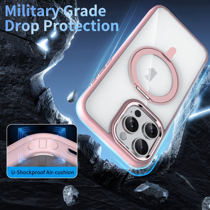 For iPhone 15 Pro Max Transparent MagSafe Magnetic Rotating Holder Phone Case(Pink) - iPhone 15 Pro Max Cases by buy2fix | Online Shopping UK | buy2fix