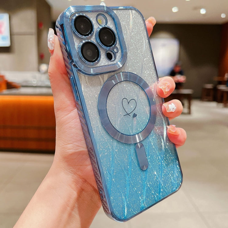 For iPhone 11 Pro Loves Leaves Gradient Glitter Carbon Fiber Magsafe TPU Phone Case(Blue) by buy2fix