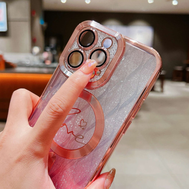 For iPhone 14 Dual-Love Leaves Gradient Glitter Magsafe TPU Phone Case(Black) by buy2fix