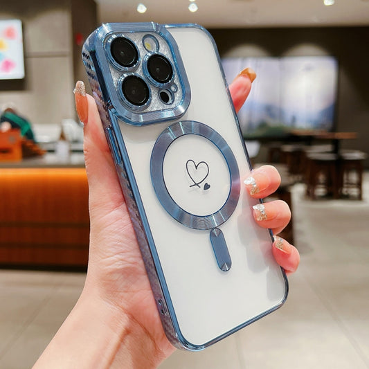 For iPhone 13 Pro Loves Carbon Fiber Clear Plated Magsafe TPU Phone Case(Blue) by buy2fix
