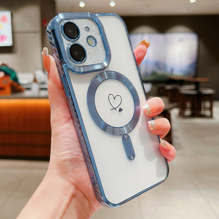 For iPhone 11 Loves Carbon Fiber Clear Plated Magsafe TPU Phone Case(Blue) by buy2fix