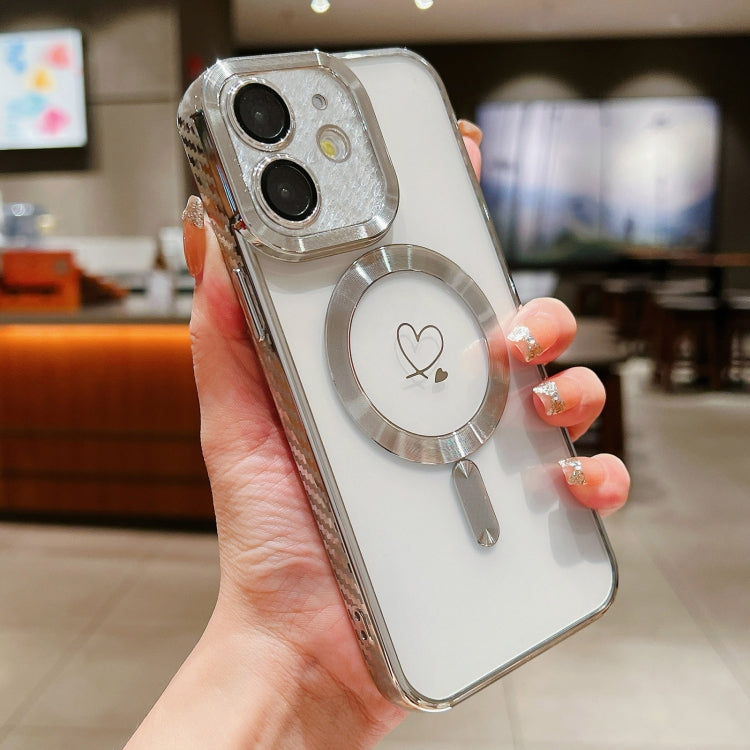 For iPhone 11 Loves Carbon Fiber Clear Plated Magsafe TPU Phone Case(Silver) by buy2fix