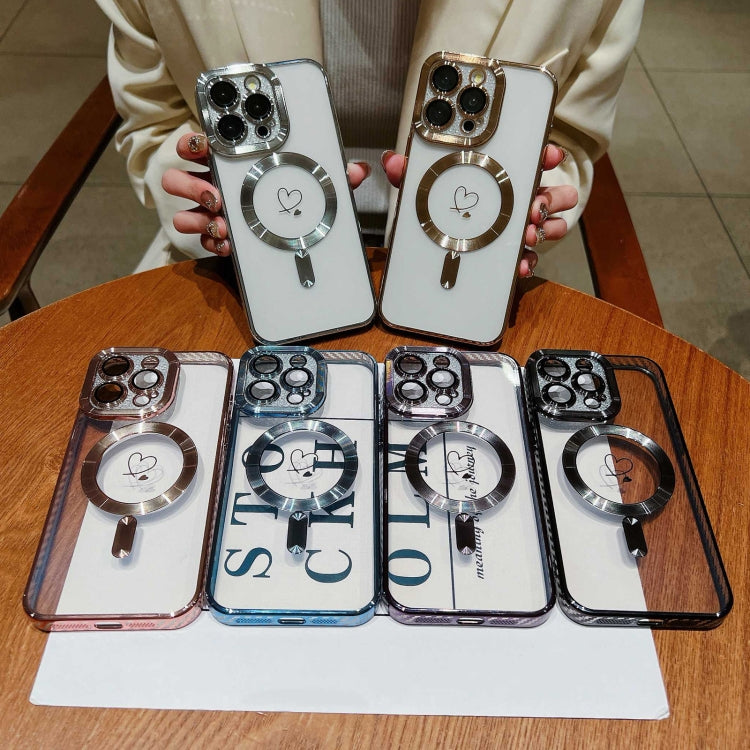 For iPhone 13 Pro Max Loves Carbon Fiber Clear Plated Magsafe TPU Phone Case(Gold) by buy2fix