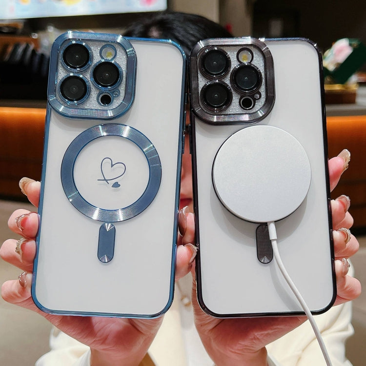 For iPhone 11 Loves Carbon Fiber Clear Plated Magsafe TPU Phone Case(Rose Pink) by buy2fix