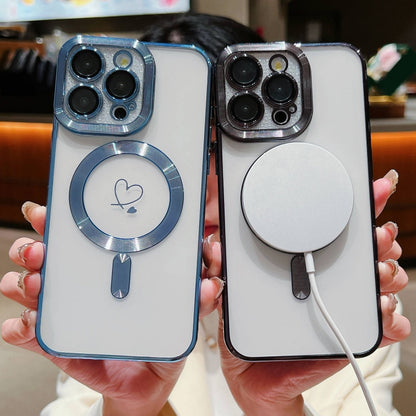 For iPhone 12 Pro Max Loves Carbon Fiber Clear Plated Magsafe TPU Phone Case(Silver) by buy2fix