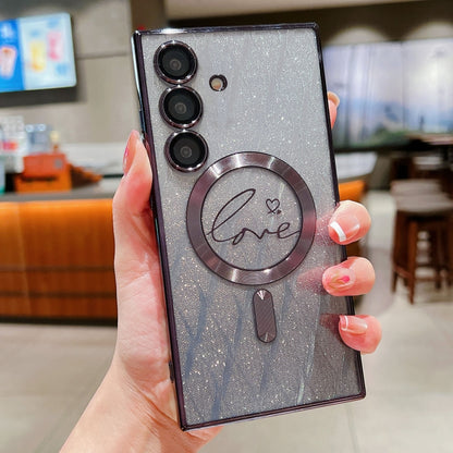 For Samsung Galaxy S25+ 5G Dual-Love Leaves Gradient Glitter MagSafe TPU Phone Case(Black) by buy2fix