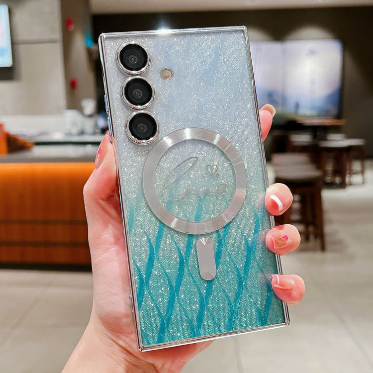 For Samsung Galaxy S25+ 5G Dual-Love Leaves Gradient Glitter MagSafe TPU Phone Case(Green) by buy2fix