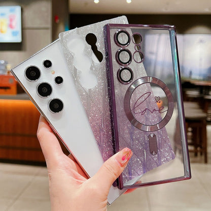 For Samsung Galaxy S25+ 5G Dual-Love Leaves Gradient Glitter MagSafe TPU Phone Case(Green) by buy2fix