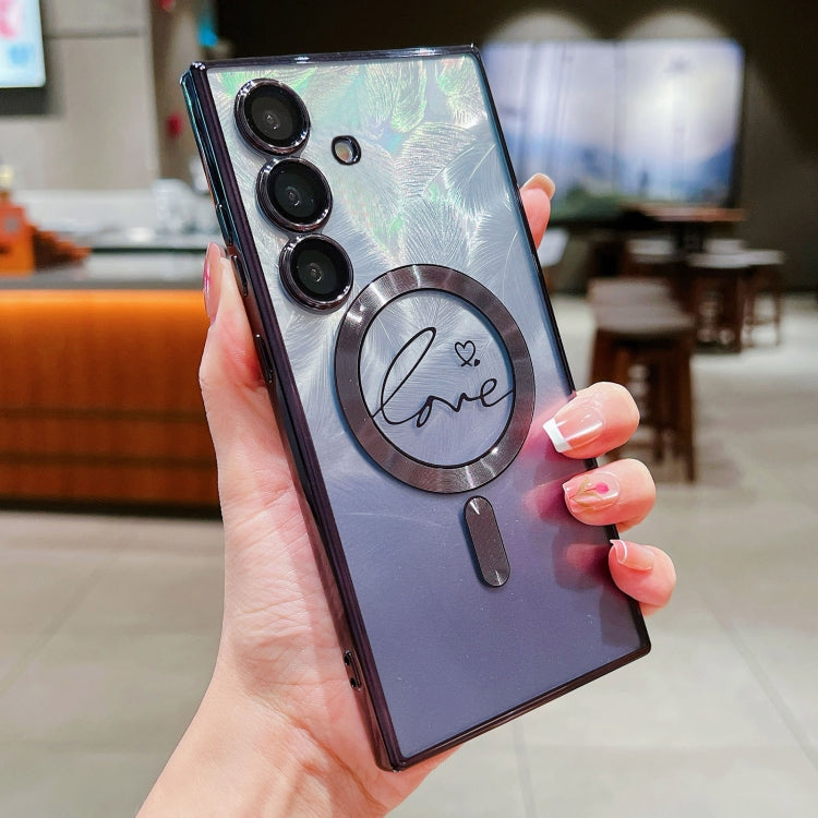 For Samsung Galaxy S25+ 5G Dual-Love Feather Gradient Glitter MagSafe TPU Phone Case(Black) by buy2fix