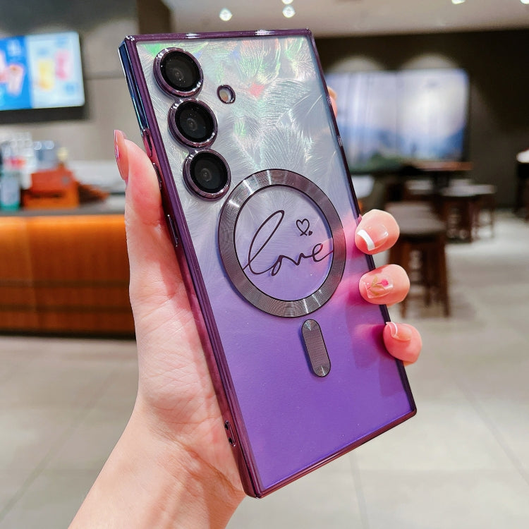 For Samsung Galaxy S25+ 5G Dual-Love Feather Gradient Glitter MagSafe TPU Phone Case(Purple) by buy2fix