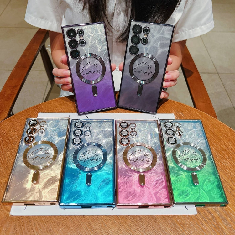 For Samsung Galaxy S25+ 5G Dual-Love Feather Gradient Glitter MagSafe TPU Phone Case(Purple) by buy2fix