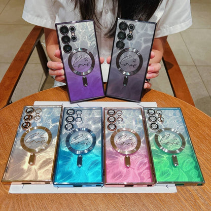 For Samsung Galaxy S25+ 5G Dual-Love Feather Gradient Glitter MagSafe TPU Phone Case(Green) by buy2fix