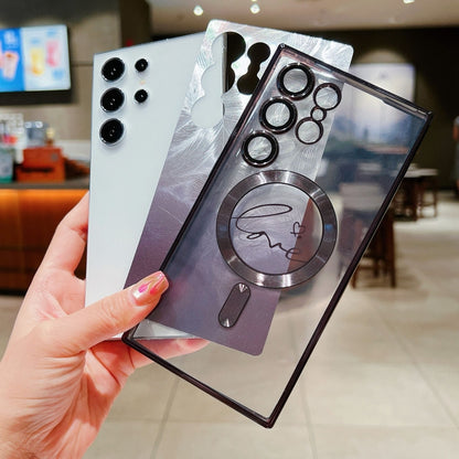 For Samsung Galaxy S25 Ultra 5G Dual-Love Feather Gradient Glitter MagSafe TPU Phone Case(Black) by buy2fix