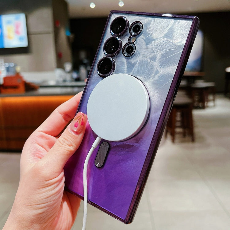 For Samsung Galaxy S25 5G Dual-Love Feather Gradient Glitter MagSafe TPU Phone Case(Pink) by buy2fix