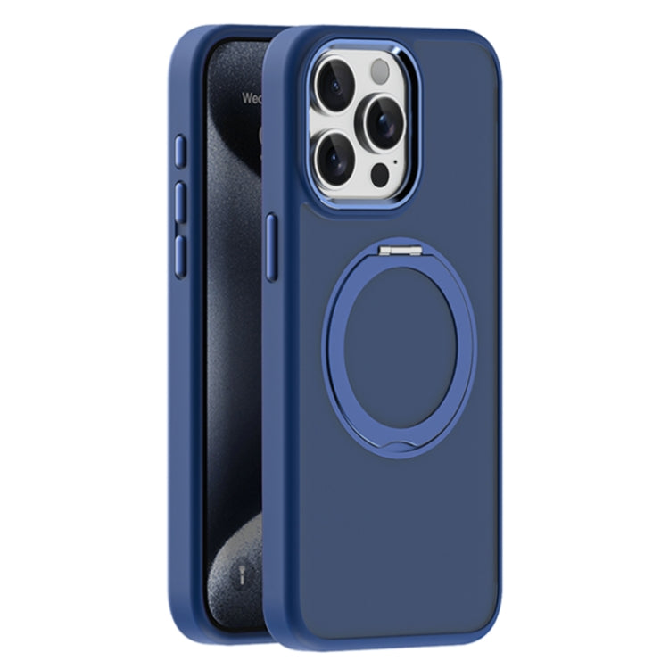 For iPhone 15 Pro Max Skin Feel Frosted MagSafe Magnetic Holder Phone Case(Dark Blue) - iPhone 15 Pro Max Cases by buy2fix | Online Shopping UK | buy2fix