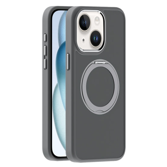 For iPhone 15 Skin Feel Frosted MagSafe Magnetic Holder Phone Case(Dark Grey)