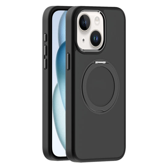 For iPhone 15 Skin Feel Frosted MagSafe Magnetic Holder Phone Case(Black)