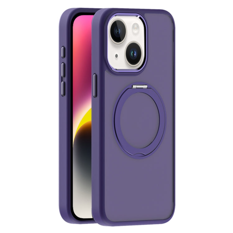 For iPhone 14 Skin Feel Frosted MagSafe Magnetic Holder Phone Case(Purple) - iPhone 14 Cases by buy2fix | Online Shopping UK | buy2fix