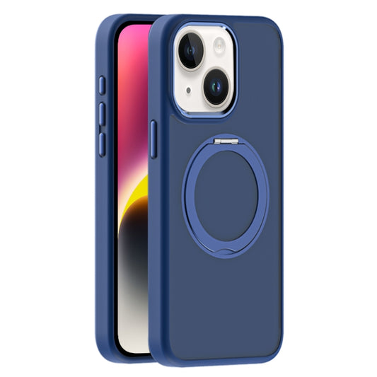 For iPhone 14 Skin Feel Frosted MagSafe Magnetic Holder Phone Case(Dark Blue) - iPhone 14 Cases by buy2fix | Online Shopping UK | buy2fix