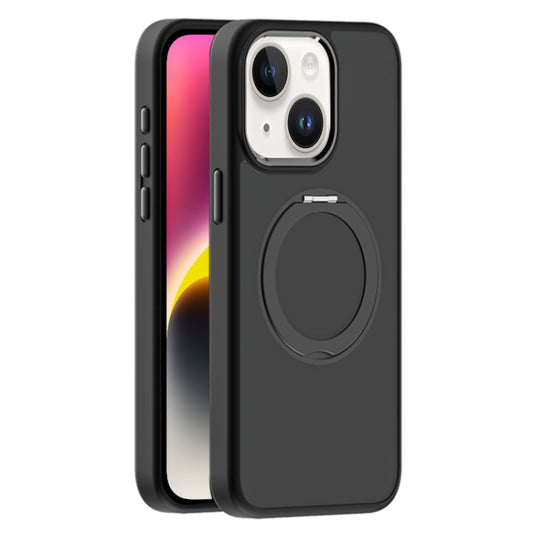 For iPhone 14 Skin Feel Frosted MagSafe Magnetic Holder Phone Case(Black) - iPhone 14 Cases by buy2fix | Online Shopping UK | buy2fix