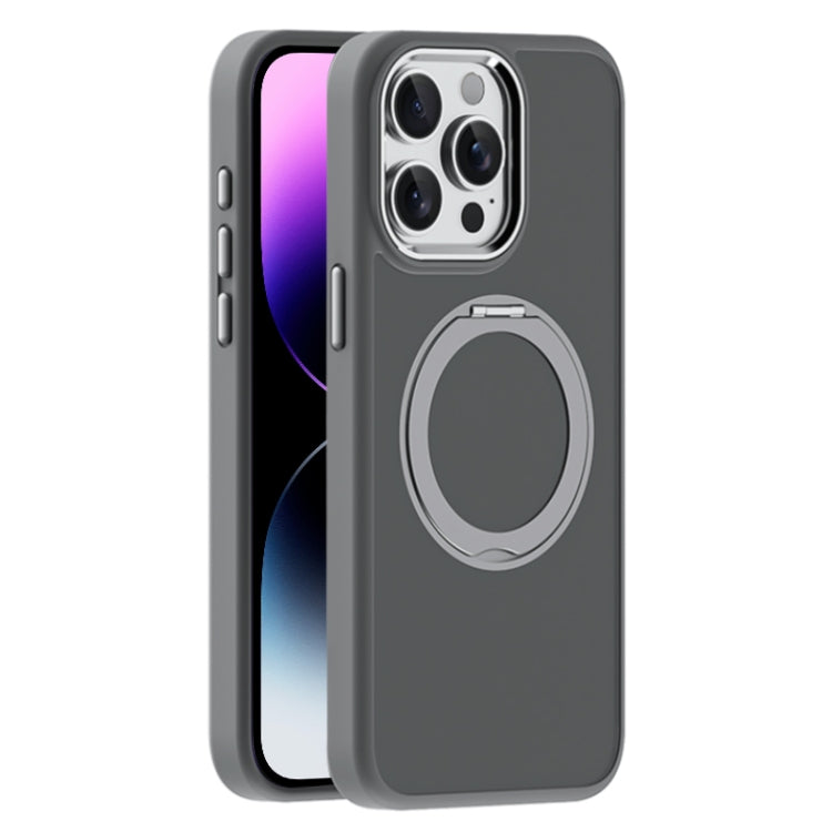 For iPhone 14 Pro Skin Feel Frosted MagSafe Magnetic Holder Phone Case(Dark Grey) - iPhone 14 Pro Cases by buy2fix | Online Shopping UK | buy2fix