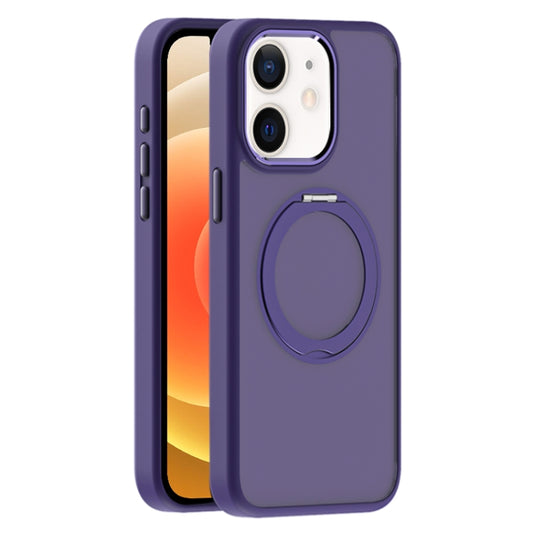 For iPhone 12 Skin Feel Frosted MagSafe Magnetic Holder Phone Case(Purple) - iPhone 12 / 12 Pro Cases by buy2fix | Online Shopping UK | buy2fix